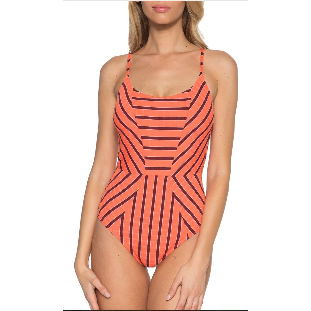 BCA Hamptons One Piece Striped Swimsuit Size M